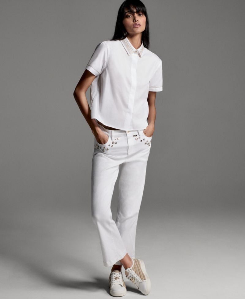 Women's Mid-Rise Studded-Pocket Straight Jeans
