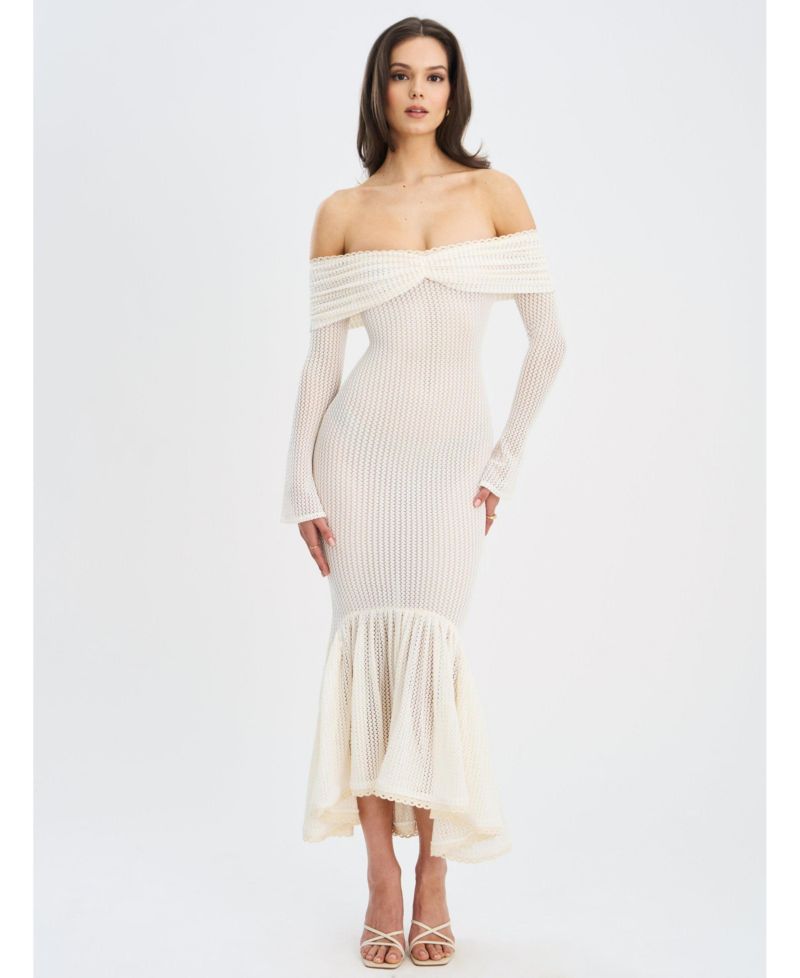 Women's Kaedyn Off Shoulder Long Sleeve Crochet Mermaid Maxi Dress