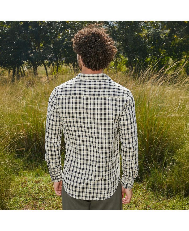 Men's Navy Blue & Cream White Glen Check Shirt