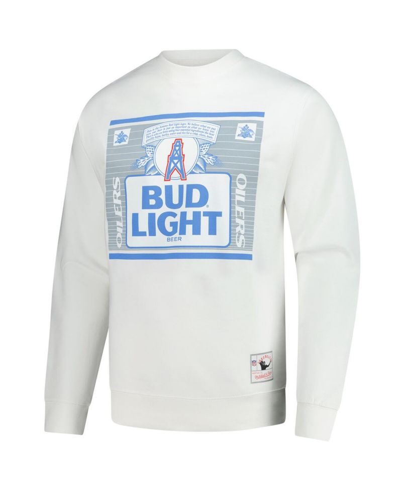 x Bud Men's Light White Houston Oilers The Crest Pullover Sweatshirt