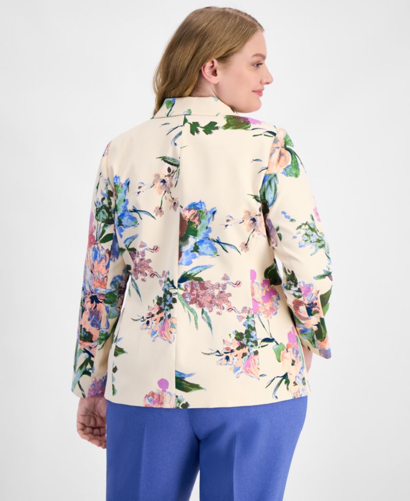 ASL Plus Size Floral Print Single-Button Blazer