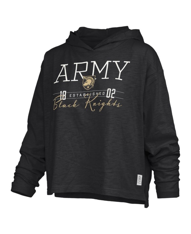 Women's Black Army Black Knights Castillo Slub Waist Length Long Sleeve Hooded T-Shirt