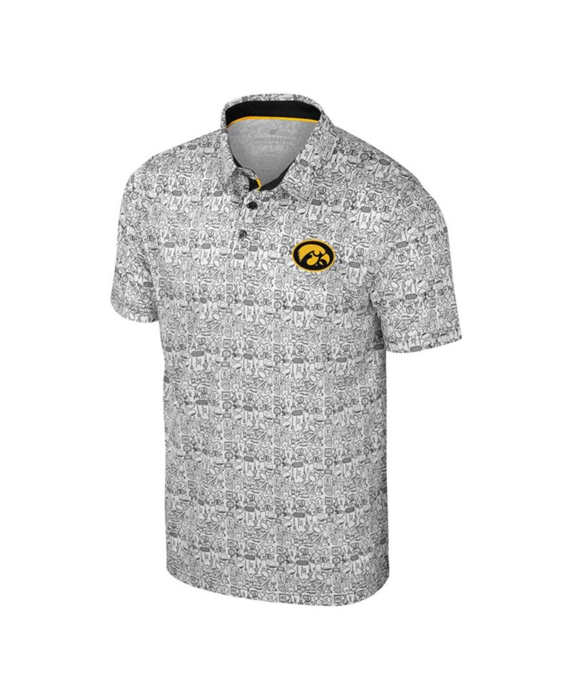 Men's Black/White Iowa Hawkeyes Big & Tall Allover Polo Shirt