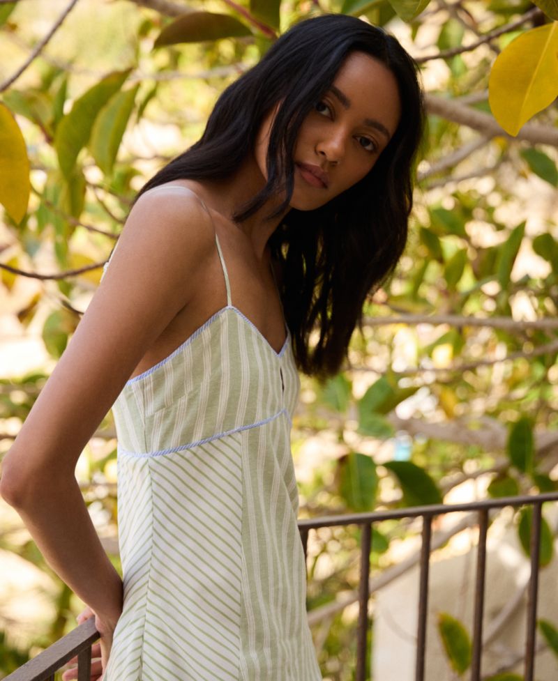 Women's Striped High-Low Midi Dress