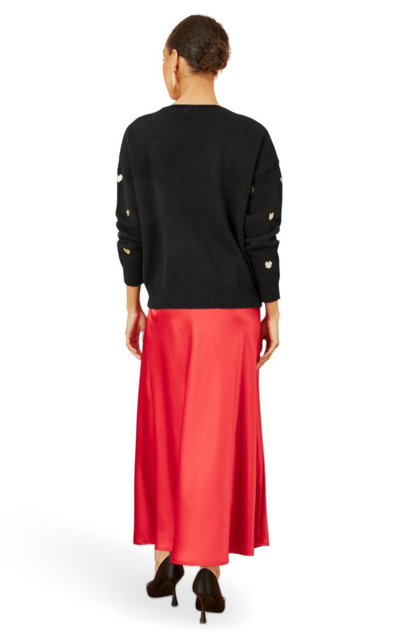 Women's Sequin Heart V-Neck Jumper