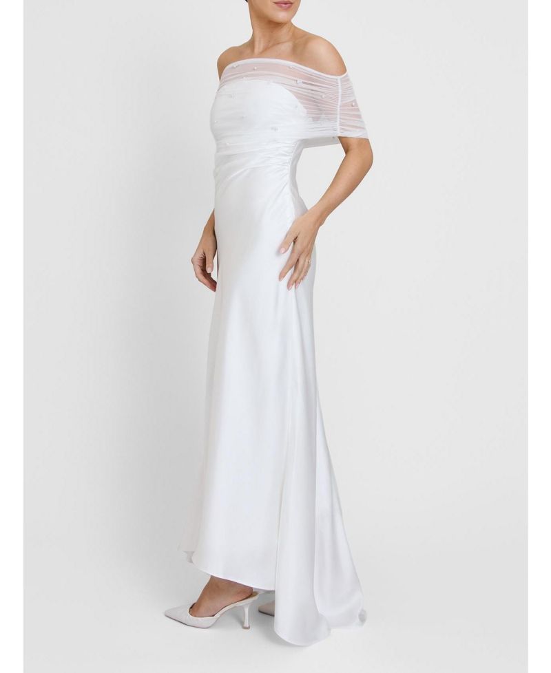 Women's Bardot Detail Beaded Satin Midaxi Dress