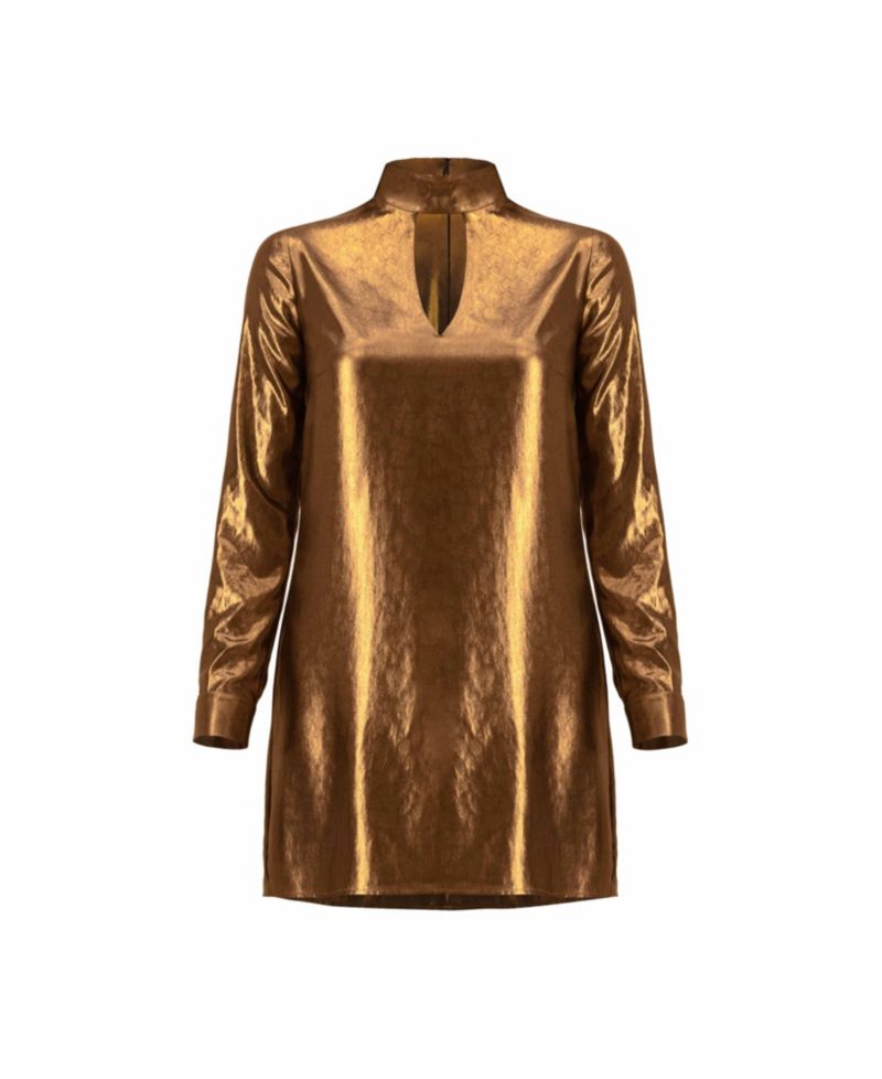 Women's Short Satin Dress with Keyhole Neckline