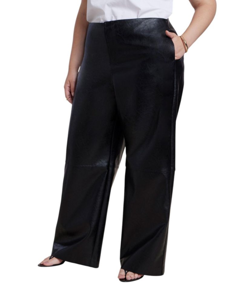 Women's Adjustable Waist Faux Leather Wide-Leg Pant