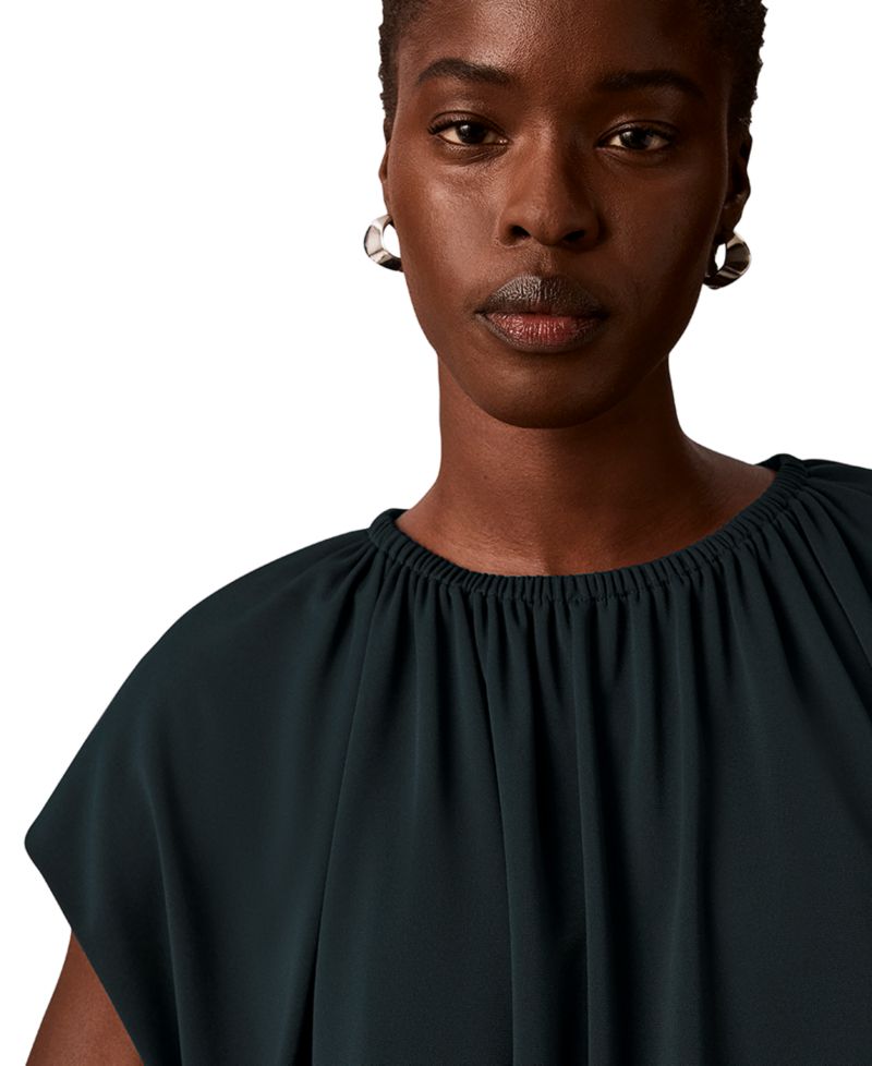 petite Shirred Extended-Shoulder Short-Sleeve Blouse