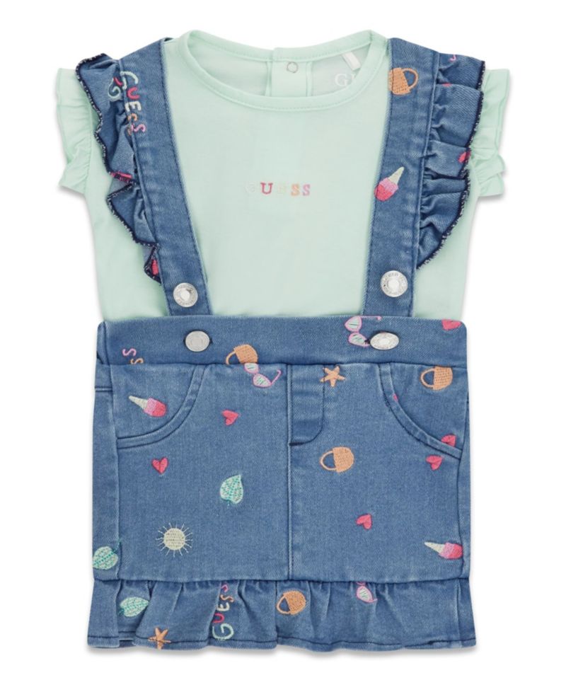 Baby Girls' Short-Sleeve Bodysuit and Stretch Denim Skirtall, 2-Piece Set
