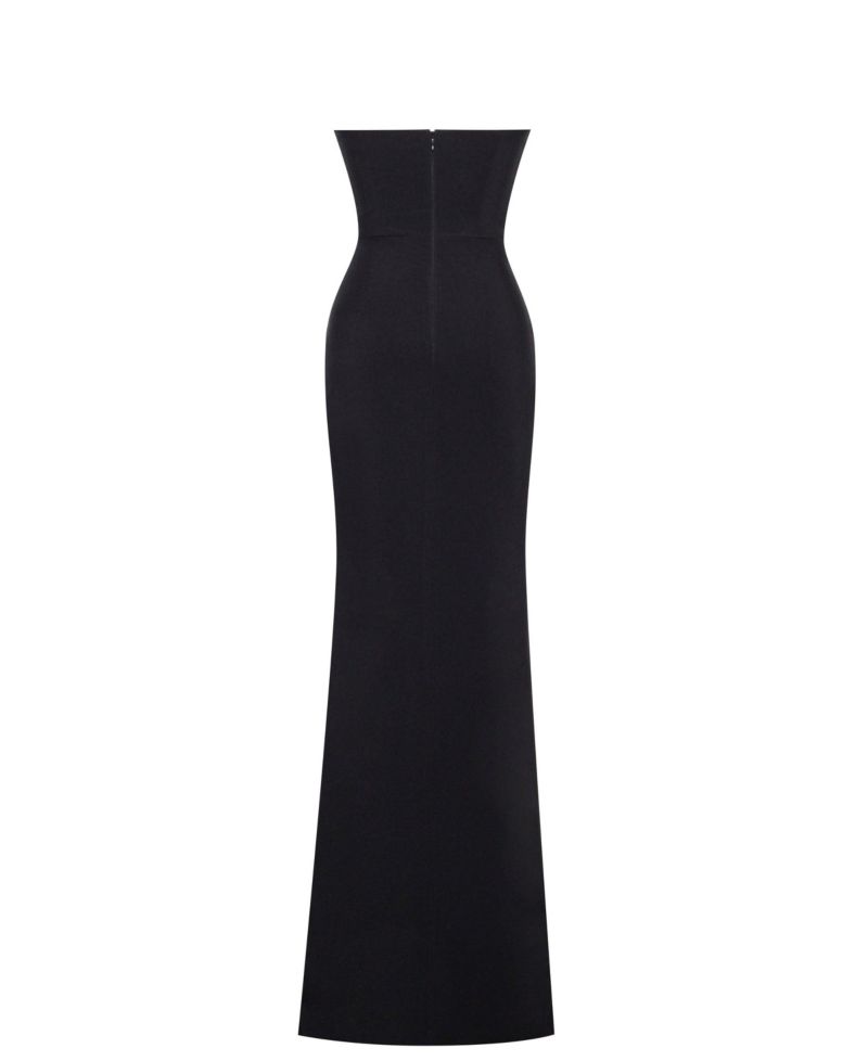 Women Xoana Black Crystal Embellished High Slit Gown