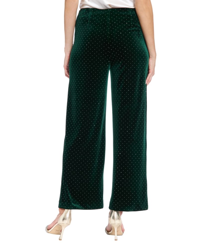 Women's Clean Waistline Velvet Wide-Leg Stud-Embellished Pants