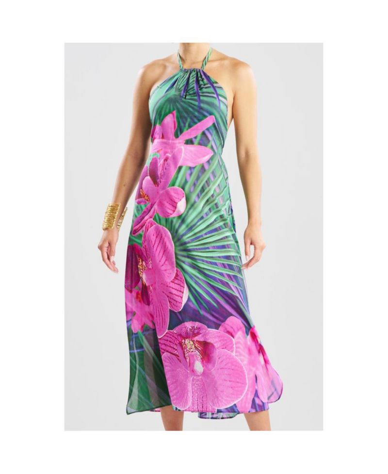 Women's Orchid - Silk Cotton Voile Halter Dress