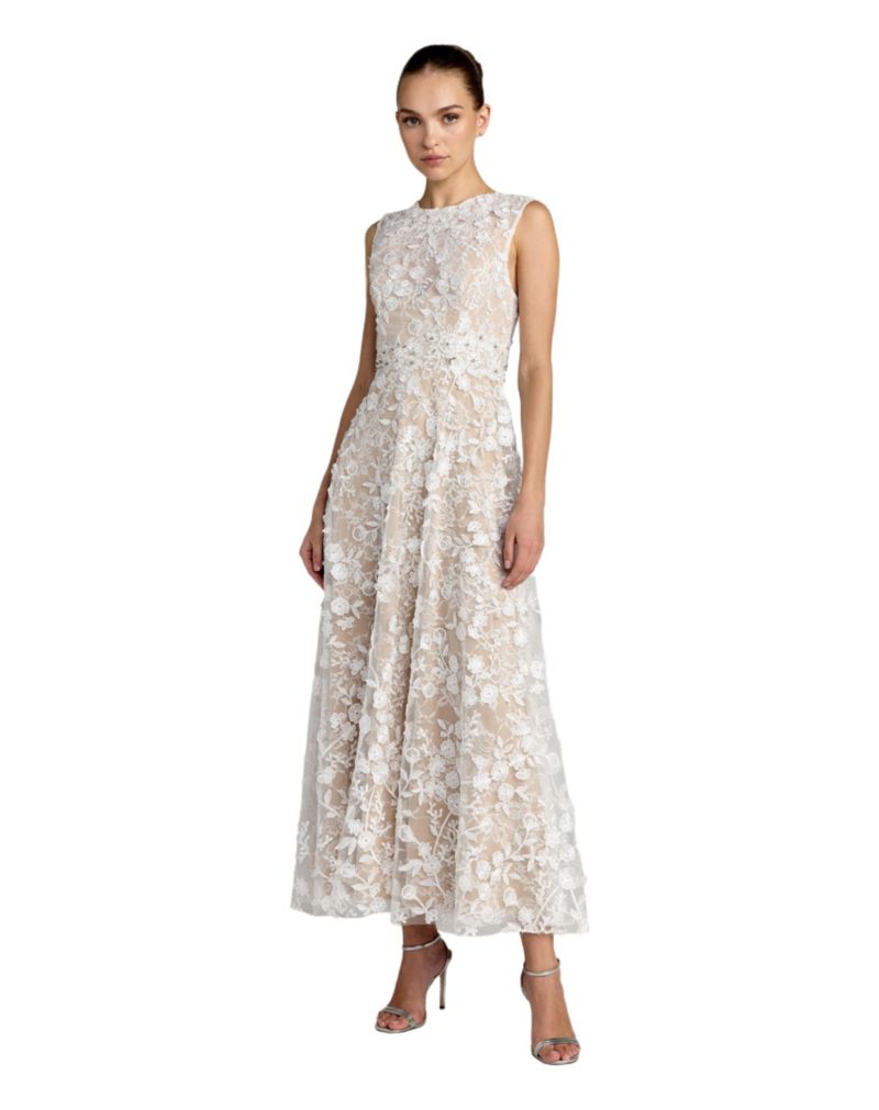 Women's Floral Embroidered High Neck Midi Dress