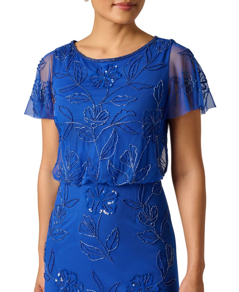 Women's Beaded Blouson Flutter-Sleeve Dress