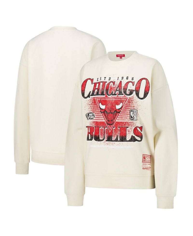 Women's Cream Chicago Bulls Oversprayed Pullover Sweatshirt