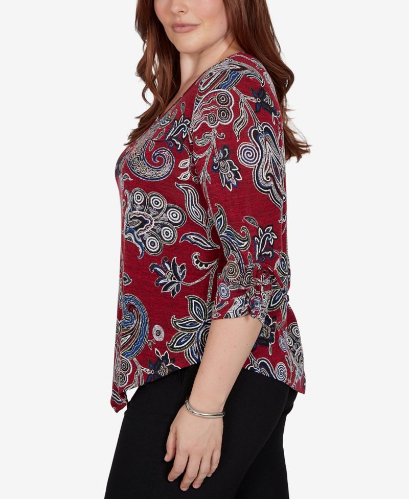 Petite V-Neck 3/4-Sleeve Paisley Blouse