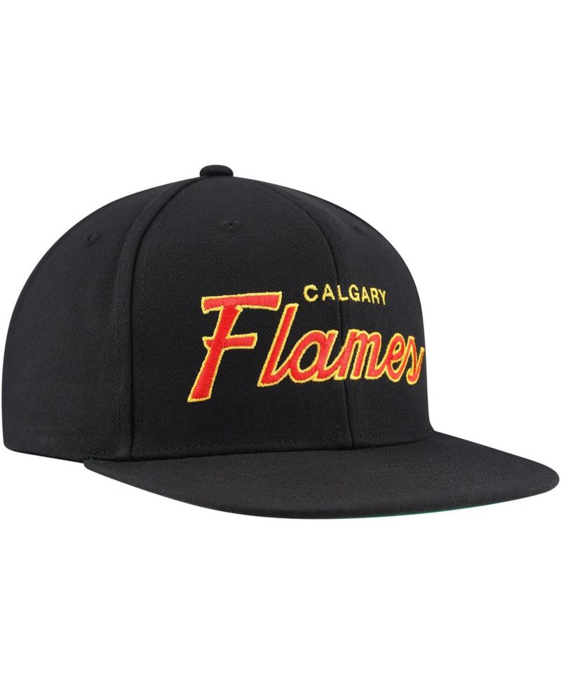 Mitchell Ness Men's Black Calgary Flames Core Team Script 2.0 Snapback Hat