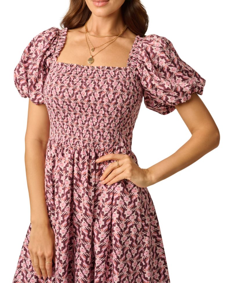 Women's Blaire Smocked Floral-Print Square Neck Midi Dress