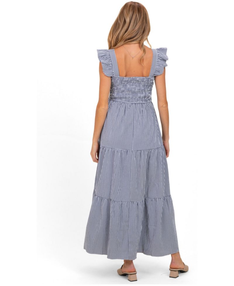 Maternity Gingham Smocked Maxi Dress