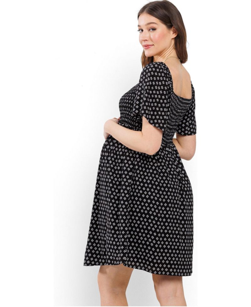 Maternity Square-Neck Flutter-Sleeve Empire-Waist Dress