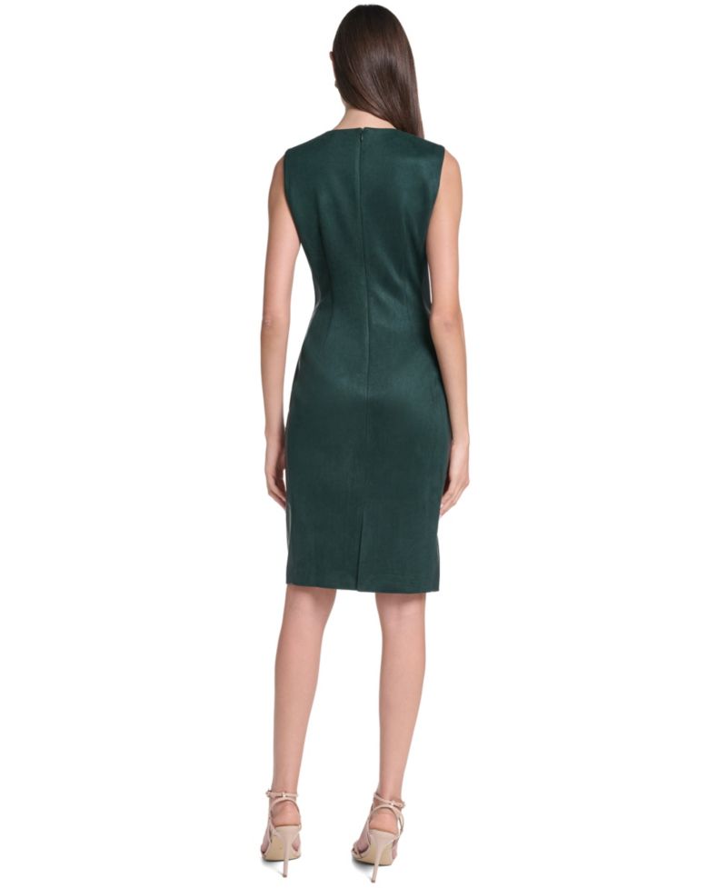 Women's Sleeveless Suede & Faux Leather Panel Sheath Dress