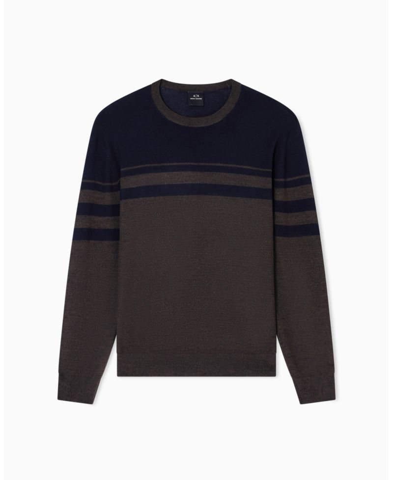 Men's Long Sleeve Wool Blend Color Block Sweater