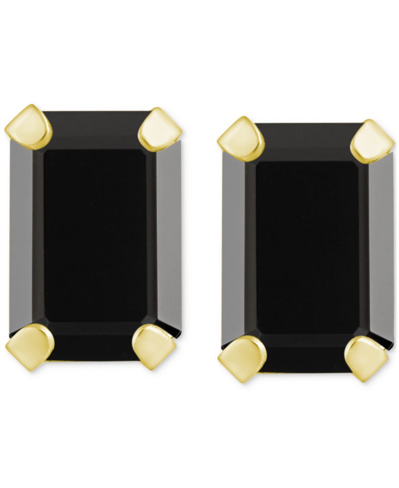 Onyx Emerald-Cut Solitaire Stud Earrings in 10k Gold