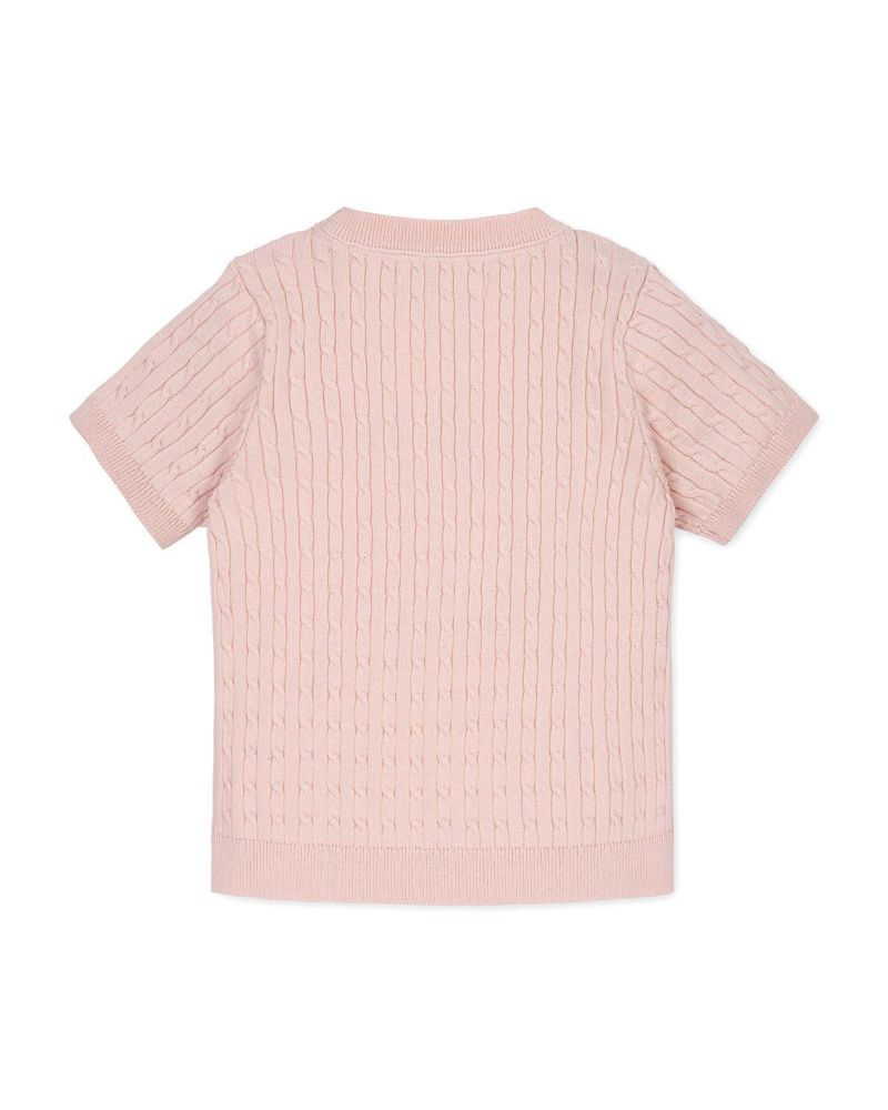 Hope and Henry Little and Big Girls' Organic Short Sleeve Cable Sweater