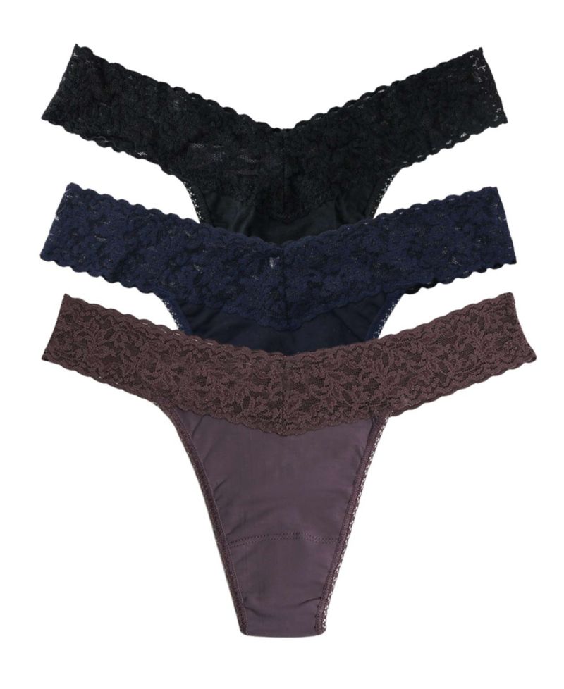 Supima Cotton-Blend Original Rise Lace-Trim Thong, 3-Pack