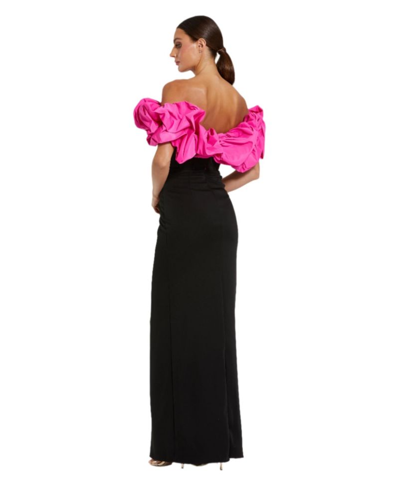 Women's Off-the-Shoulder Column Gown with Oversized Ruffle