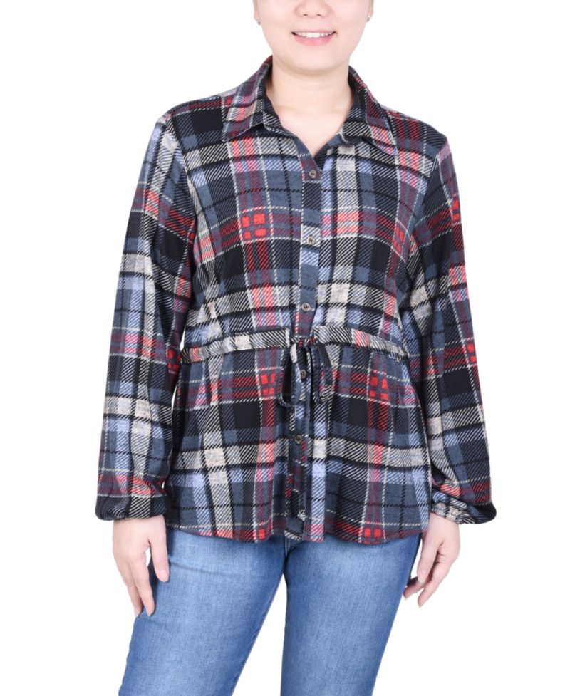Petite Long Dolman Sleeve Drawstring-Waist Tunic Top