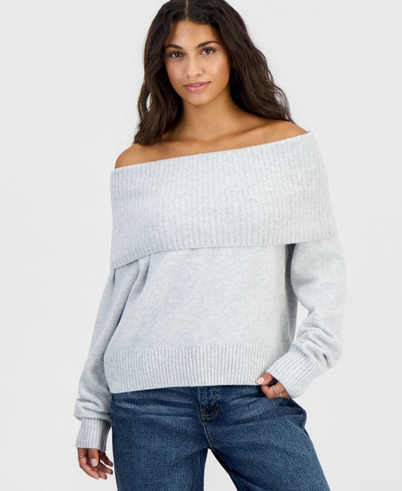 Juniors' Marilyn Off-the-Shoulder Oversized Sweater