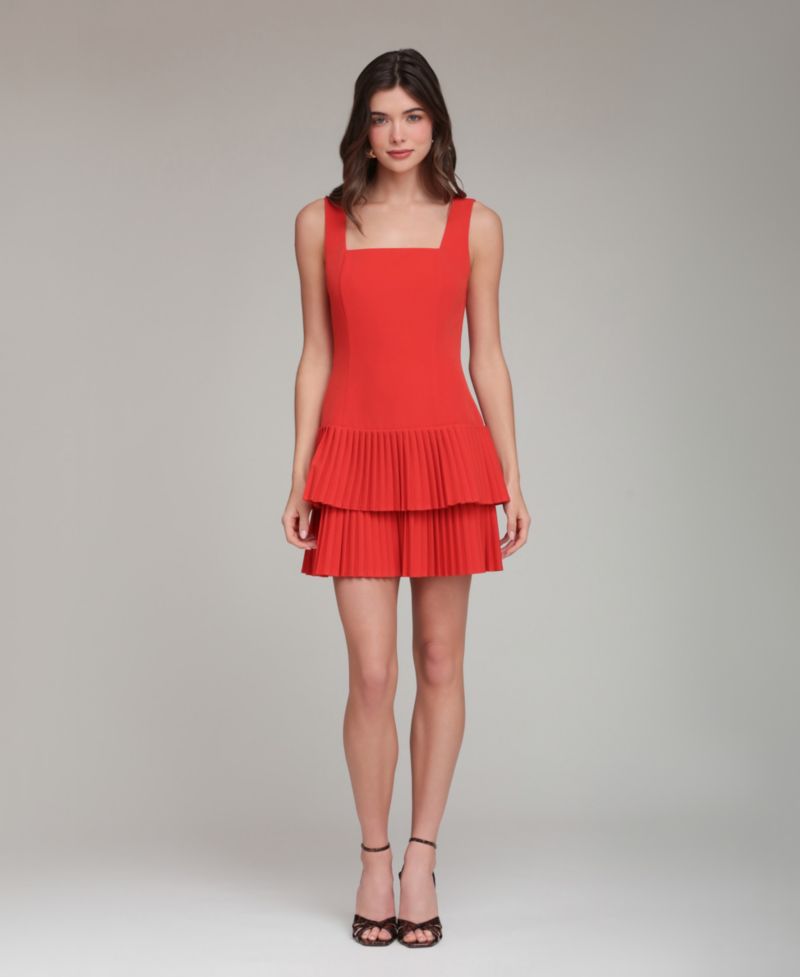 Women's Drop Waist Pleated Tier Mini Dress