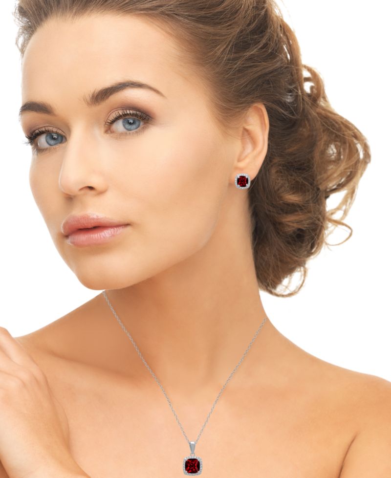2-Piece Garnet (1.75 ct. t.w.) & White Topaz (0.64 ct. t.w.) Pendant Necklace and Earrings Set in Sterling Silver