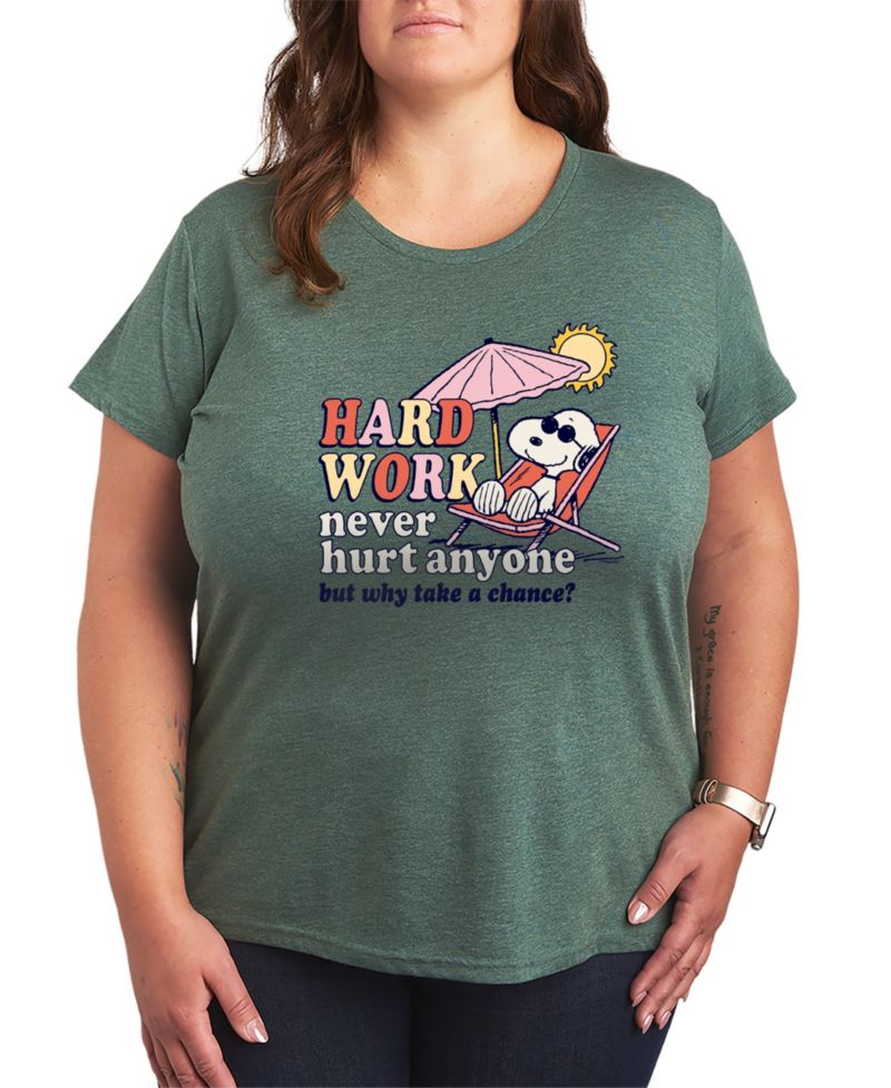 Plus Size Peanuts Hard Work Short-Sleeve Graphic T-Shirt