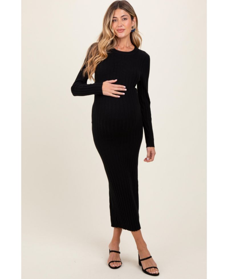 Women's Purple Ribbed Knit Fitted Midi Sweater Dress