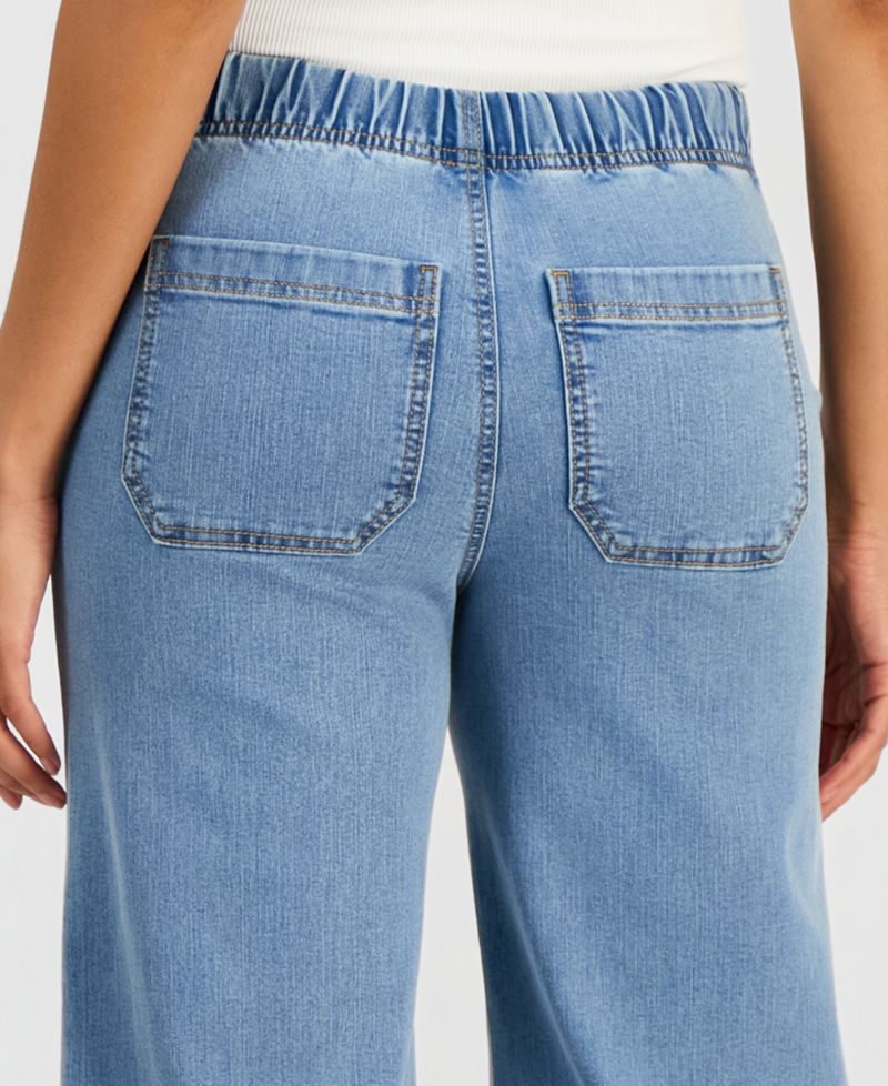 Women's Sequined Pull-On High-Rise Cropped Wide Leg Jeans