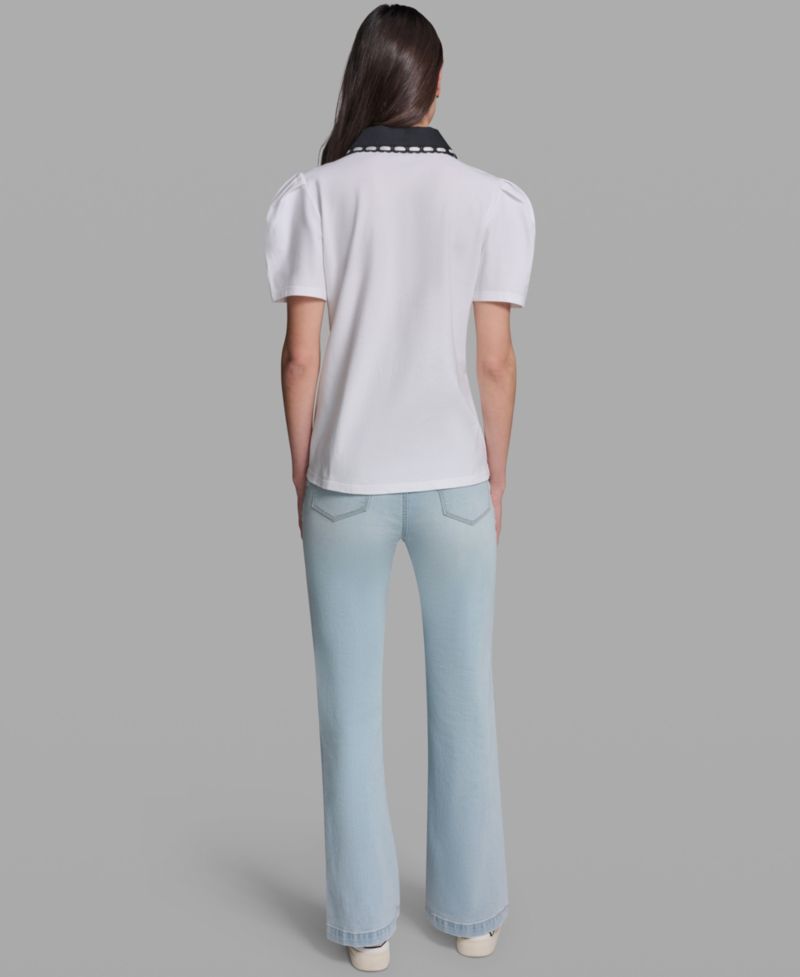 Petite Button-Up Polo Collar Top