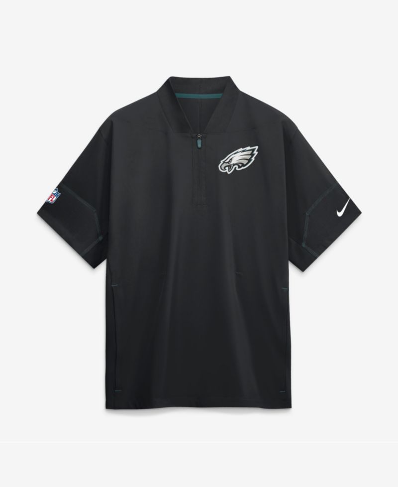 Men's Black Philadelphia Eagles Sideline Short Sleeve Quarter-Zip Coaches Jacket