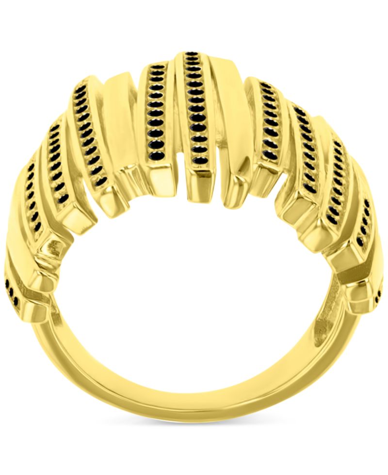 Black Cubic Zirconia Multi Row Ring in 14k Gold Over Sterling Silver