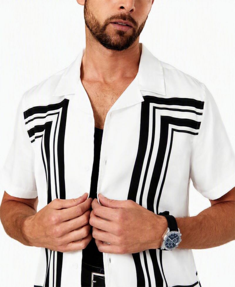 Men's Border Framed Geometric-Print Short-Sleeve Shirt