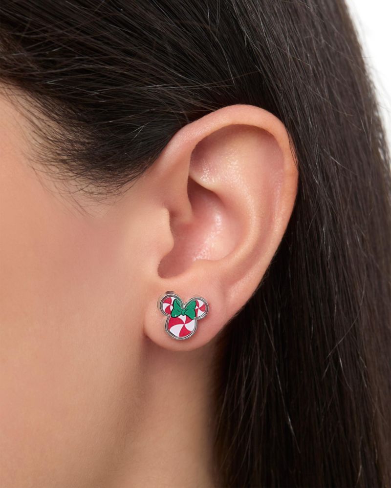 Holiday Stud Earring Set, 3 Pairs - Mickey Santa, Peppermint Ears and Gifts, Silver Tone
