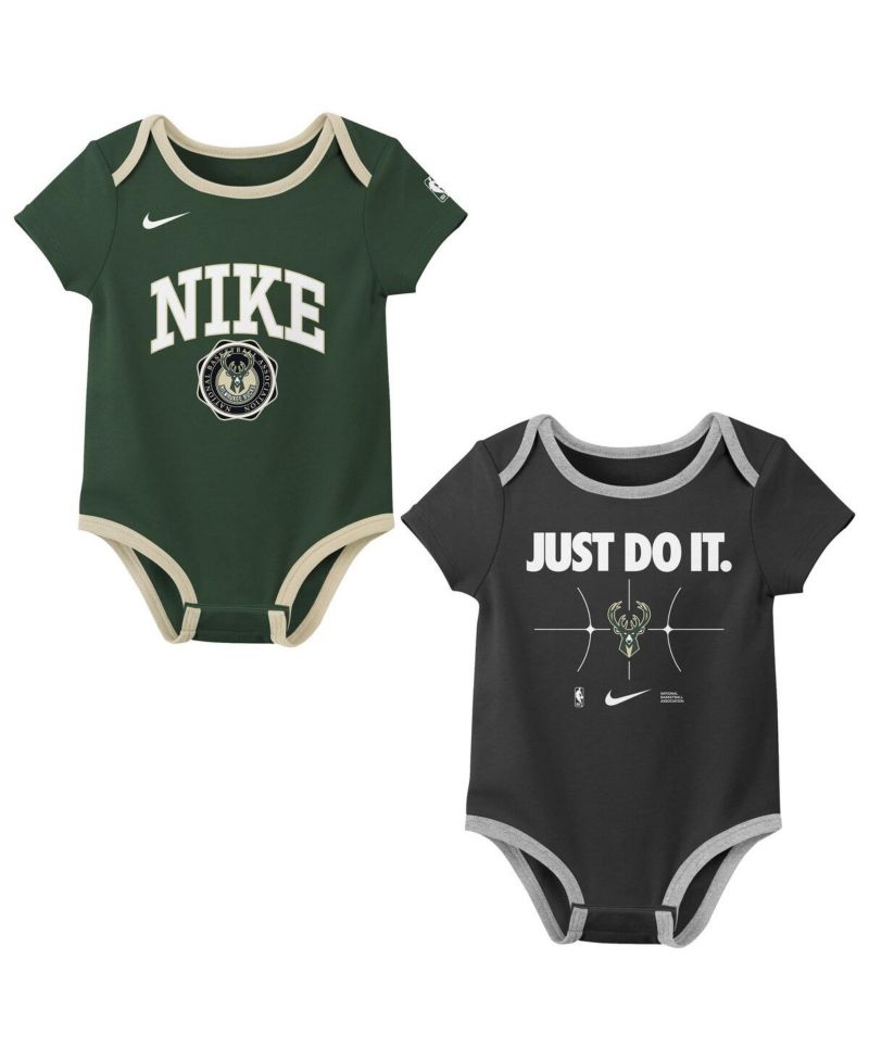 Newborn 2-Pack Hunter Green/Black Milwaukee Bucks Just Do It Bodysuit Set