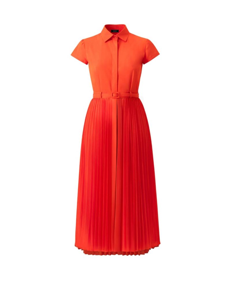 Women's Short Sleeve Shirt Style Pleated Maxi-Dress