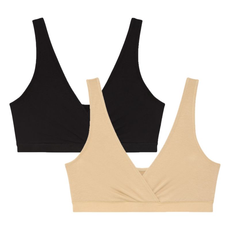 Maternity Motherhood Cotton Wrap Front Nursing Sleep Bralette, 2-Pack
