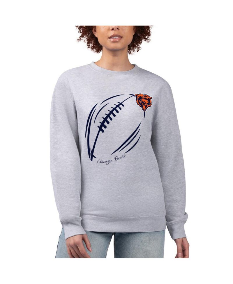Women's Heather Gray Chicago Bears Football Logo Graphic Fleece Tri-Blend Pullover Sweatshirt