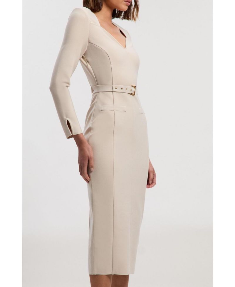 Women's Figure Form Bandage Belted Midi Dress