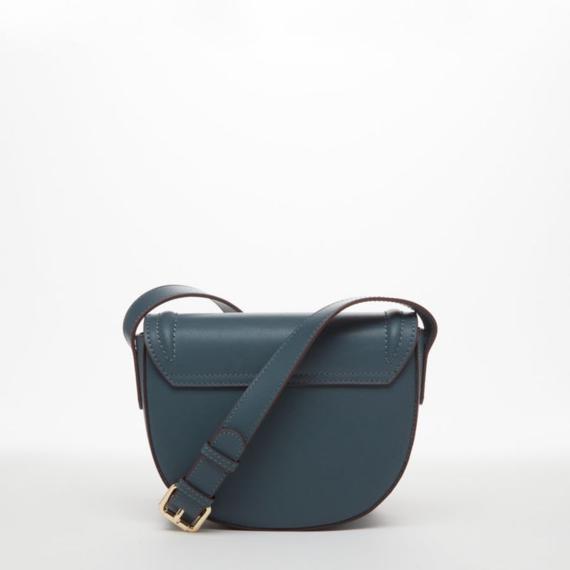 Blue Leather Saddle Bag Women s Crossbody Purse with Flap Closure and Adjustable Strap