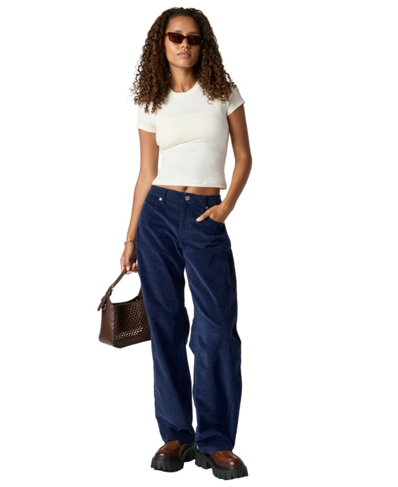Juniors' Stretch-Corduroy Barrel-Leg Pants